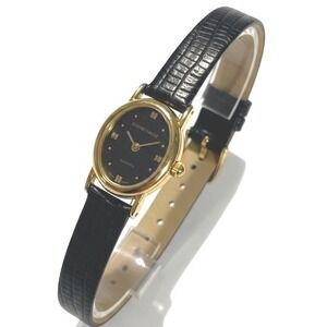 Timetech Quartz Women's‎ Gold Tone Black Dial Leather Band Watch
